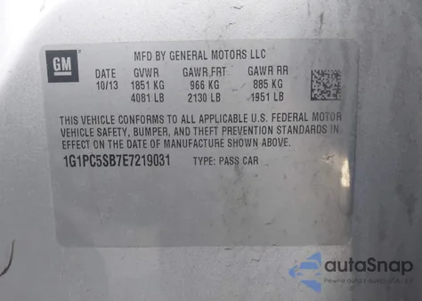 2014 Chevrolet Cruze 1Lt Auto from USA, damaged, VIN 1G1PC5SB7E7219031